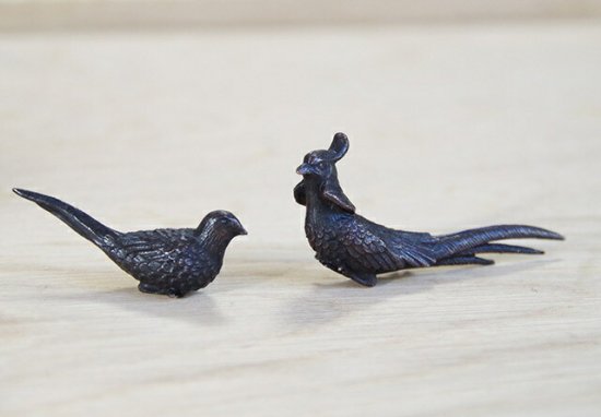 ミニチュア 添配 フィギュア 盆景  金鶏 ( キンケイ )対 銅製  鳥  とり  zengarden karesansui