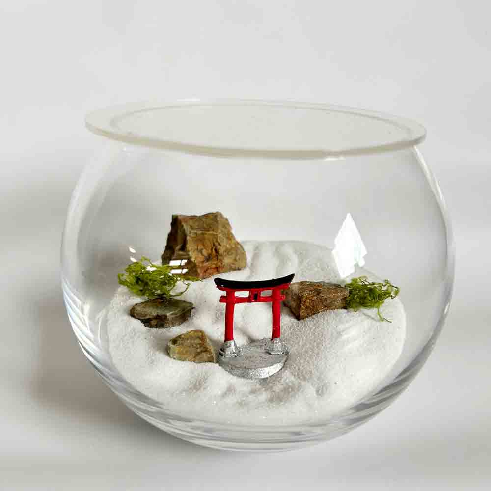 ガラス ボウル ミニ枯山水キット 選べるミニチュア インテリアミニ枯山水 キット 作って飾れる ミニ庭園 枯山水セット ＞ zen garden japan 海外へのおみやげ 座禅 禅の心 ミニ枯山水 禅の所作 小さな 砂紋 インテリア 和のディスプレイ
