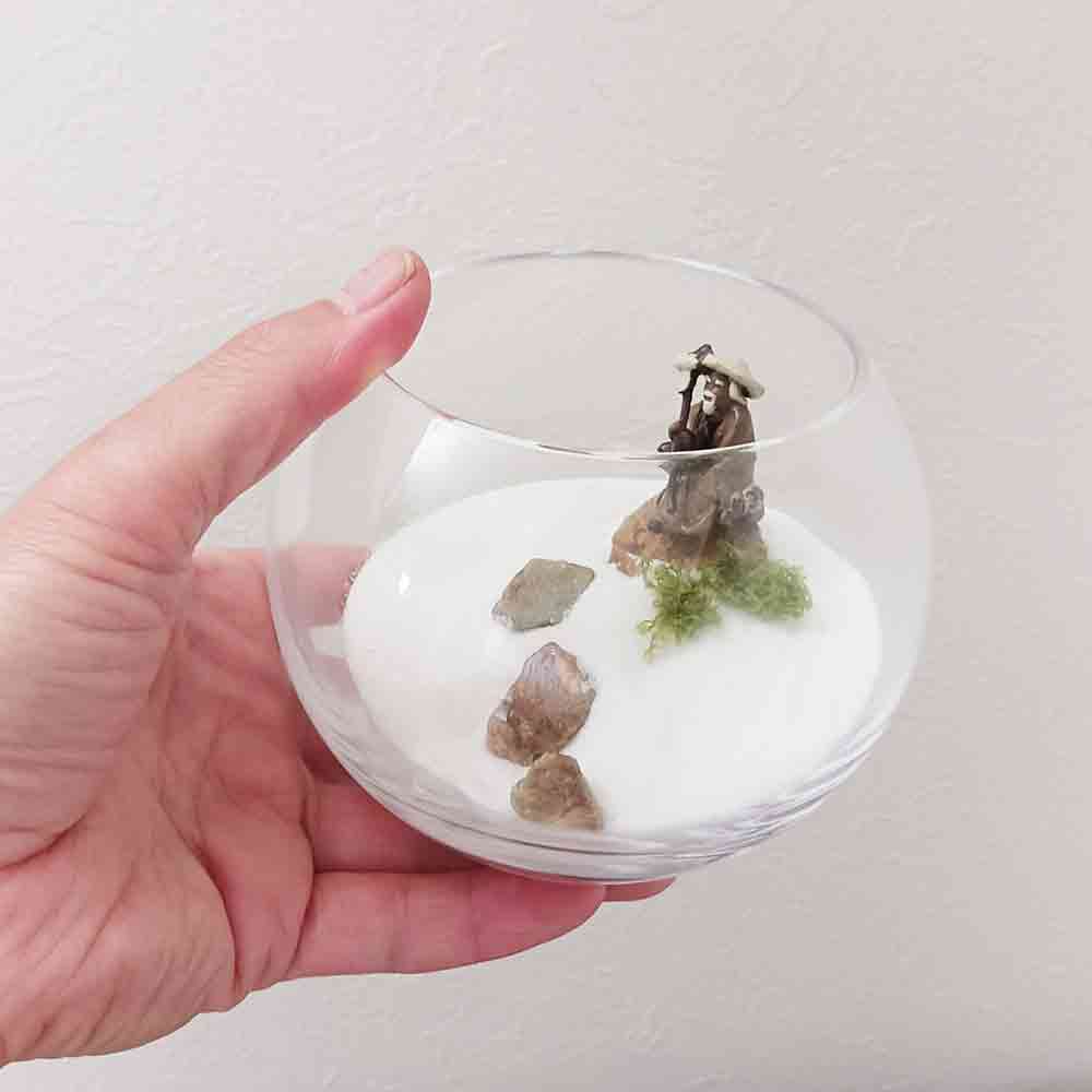 ガラス ボウル ミニ枯山水キット 選べるミニチュア インテリアミニ枯山水 キット 作って飾れる ミニ庭園 枯山水セット ＞ zen garden japan 海外へのおみやげ 座禅 禅の心 ミニ枯山水 禅の所作 小さな 砂紋 インテリア 和のディスプレイ